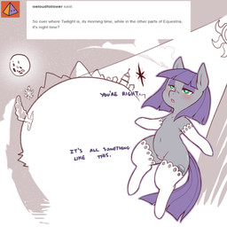 barely_visible_genitalia barely_visible_vulva blush clothing dialogue female feral genitals grey_body half-closed_eyes legwear moon mountain narrowed_eyes planet simple_background solo sun text thigh_highs vulva white_background wide_hips cold-blooded-twilight friendship_is_magic hasbro my_little_pony maud_pie_(mlp) equid equine horse mammal pony 1:1 english_text hi_res