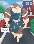 anthro biceps big_bulge big_muscles bottomwear brown_body brown_fur building bulge clothing day feet fur huge_bulge huge_muscles hyper hyper_bulge hyper_muscles male muscular muscular_anthro muscular_arms muscular_male muscular_thighs outside paws pecs red_eyes shirt shorts sky solo tank_top thick_thighs tight_clothing topwear eikasianspire ike_(eikasianspire) lagomorph leporid mammal rabbit absurd_res colored hi_res