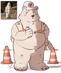 anthro belly blush clothing fur hat headgear headwear humanoid_hands kemono male overweight overweight_male real solo white_body white_fur jamiephut kumagai_gumi kumagai-kun bear mammal polar_bear ursine 2022 absurd_res hi_res