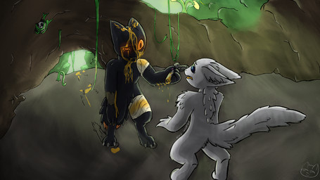 3_toes anthro arm_scar arm_tuft ball bandage black_eyes blood blood_from_eye blood_from_mouth blood_from_wound blood_in_mouth blue_pupils bodily_fluids cave claws colored_blood detailed_background dragging duo facial_scar feet finger_claws fingers fluffy fluffy_tail fog forest fur glowing glowing_eyes gore grey_body grey_fur gun handpaw hollow_eyes horn inner_ear_fluff jungle landscape light limp male mouth_closed nosebleed one_eye_half-closed open_mouth orange_body orange_eyes orange_fur pawpads paws peril plant presenting pupils ranged_weapon scar self-harm shoulder_tuft smeared_blood snout standing suicide_attempt tail terror toe_claws toes tree tuft underground unusual_blood unusual_bodily_fluids vines weapon white_body white_fur wide_eyed worried wounded yellow_blood nixy-waffles casualties:_unknown neex_(nixy-waffles) soot_(nixy-waffles) canid canine expie_(gunsawian) fox gunsawian hybrid mammal milky_(gunsawian) murid murine rat rodent 16:9 hi_res lighting shaded widescreen