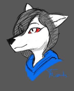 anthro blue_clothing blue_hoodie blue_topwear clothing female fur grey_hair hair hoodie red_eyes solo topwear white_body white_fur am_comics hellaverse helluva_boss mythology loona_(helluva_boss) canid canid_demon canine demon hellhound mammal mythological_canine mythological_creature