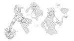 anthro breasts chest_wraps clothed clothing comic corablue duo english_text female gender_transformation greyscale lagomorph leporid magic_user mammal monochrome mtf_transformation rabbit speech_bubble text topless topless_female trainer transformation wraps