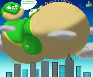 air_inflation belly big_belly bread building city cityscape cloud cookie creaking dialogue food green_text groan helium_tank huge_belly hyper hyper_belly hyper_inflation implied_popping inflation logo motion_lines onomatopoeia skyscraper sound_effects speech_bubble text snivycontrarian helium_day nintendo pokemon sneeve_(snivycontrarian) generation_5_pokemon pokemon_(species) skull_dragon snivy 2025 artist_logo hi_res