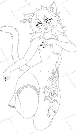 5_fingers anthro christian_cross christian_symbol cross cross_necklace facial_scar fangs female fingers hair high-angle_view jewelry knife knife_in_head necklace no_pupils nude nude_anthro nude_female open_mouth religion religious_symbol scar small_waist solo tail tattoo teeth thick_thighs wide_hips caucau123 christianity khaela domestic_cat felid feline felis mammal undead zombie full-length_portrait hi_res monochrome portrait