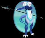 angry anthro blue_body blue_fur blue_hair breasts claws clitoris eyebrows female fur genitals glaive glowing hair long_hair markings melee_weapon nude open_mouth pink_eyes polearm portal pussy solo teeth tongue weapon white_body white_fur auroralumbule meera_thufoi canid canine dorukolorukalai mammal 2019 alpha_channel digital_media_(artwork) hi_res