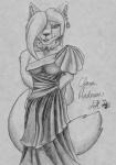 anthro female looking_at_viewer solo tail daelyhelaxon arctic_wolf canid canine canis mammal wolf graphite_(artwork) greyscale monochrome traditional_media_(artwork)