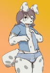 anthro bulge clothed clothing male open_clothing open_shirt open_topwear pattern_clothing pattern_underwear shirt solo striped_clothing striped_underwear stripes tail topwear underwear wide_hips mek