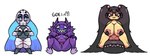 anthro armor_plates big_breasts black_hair blue_eyes blue_hair blush breasts female genitals group hair looking_at_viewer nipples nude pink_nipples presenting purple_body purple_hair pussy small_breasts spread_legs spreading yellow_body gdei nintendo pokemon aron generation_3_pokemon mawile pokemon_(species) sableye digital_media_(artwork) hi_res