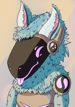 blue_body blue_fur female fur hair machine solo sunset chaiyaa protogen absurd_res hi_res