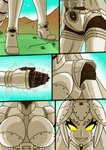 5_fingers big_breasts breasts clothing female fingers footwear high_heels machine macro mountain outside sharp_teeth shoes solo teeth wide_hips witchking00 godzilla_(series) kaiju_girls_(webcomic) toho mechagodzilla robot comic hi_res