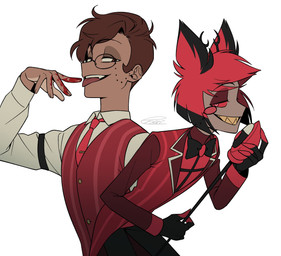 antlers blood blood_on_hand bodily_fluids clothed clothing dark_body dark_skin dual_persona eyewear horn male monocle sharp_teeth simple_background solo teeth white_background enaic31 hazbin_hotel hellaverse alastor_(hazbin_hotel) animal_humanoid deer deer_humanoid demon demon_humanoid humanoid mammal mammal_humanoid hi_res