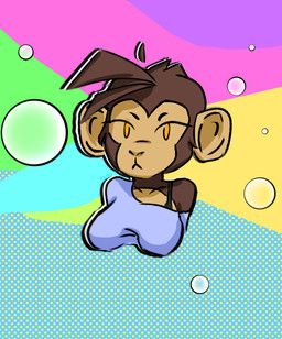 bra brown_body brown_fur brown_hair bubble clothed clothing colorful_background female fur hair houzi(six) neutral_expression orange_eyes solo underwear yellow_eyes theluckynumbersix ape haplorhine humanoid mammal monkey primate trans_(lore) trans_woman_(lore)