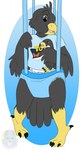 anthro baby_bouncer clean_diaper clothed clothing diaper male padded padding plushie solo wearing_diaper rileykit top_wing nephy_abdl_(peregrine) avian bird falcon falconid peregrine_falcon hi_res