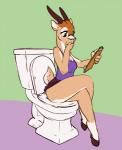 anthro arms_bent bent_legs biped clipboard clothing crossed_legs female holding_clipboard holding_object hooves horn leg_over_thigh looking_at_clipboard looking_at_object on_toilet sitting sitting_on_toilet solo toilet starman_deluxe safi antelope bovid gazelle mammal