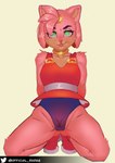 anthro bodily_fluids eyebrows female fur genital_fluids genitals hair lips pink_body pink_fur pink_hair pink_nose pussy solo spreading thick_eyebrows thick_lips translucent vaginal_fluids radaq sega sonic_the_hedgehog_(series) amy_rose fan_character eulipotyphlan hedgehog mammal absurd_res hi_res