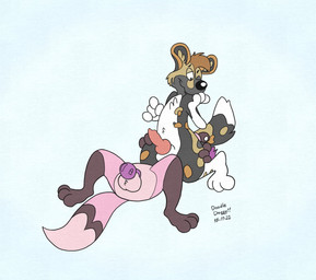 alex_rosefur animal_genitalia animal_penis anthro balls canine_genitalia canine_penis chastity_cage chastity_device duo facesitting genitals knot male male/male penis pink_chastity_cage sitting_on_another doodledoggy malkit african_wild_dog canid canine mammal clip_studio_paint_(artwork) digital_media_(artwork) hi_res