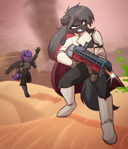 anthro armor boots cape clothing desert duo female footwear gun ranged_weapon shoes weapon witchtaunter hasbro helldivers my_little_pony 2025 hi_res