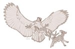 2021 anthro avian beak bird bovid caprine caraid clothed clothing digital_media_(artwork) duo feathered_wings feathers feet feral fingers goat hi_res hooves hunting male mammal owl simple_background toes white_background wings