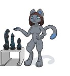 animal_dildo animal_sex_toy anthro blue_body blue_eyes blue_fur brown_hair canine_dildo dildo dildo_series equine_dildo female fully_shaded fur genitals glistening glistening_dildo glistening_sex_toy grey_body grey_fur hair hand_on_hip nipples on_display pose presenting pussy sex_toy sex_toy_background simple_background solo alicethedeer samsung felid feline mammal hi_res pinup shaded