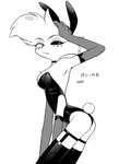 anthro bunny_costume butt clothing costume fake_ears fake_rabbit_ears freckled_butt freckles male simple_background solo text white_background enaic31 hazbin_hotel angel_dust arachnid arthropod demon spider absurd_res hi_res japanese_text monochrome