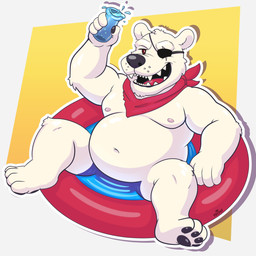 anthro drinking inflatable male overweight overweight_male pool_float smile smiling_at_viewer solo toony water krepht epic_games fortnite polar_patroller bear mammal polar_bear ursine 1:1 absurd_res hi_res