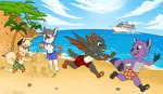 anthro beach clothing cloud cruise_ship group male merchant_ship passenger_ship sand_castle sculpture ship swimming_trunks swimwear vacation vehicle watercraft young young_anthro young_male zooshi nintendo pokemon caleb_(calebthefox) curlyshep drago_lgnis rethex arcanine canid canine canis domestic_dog generation_1_pokemon german_shepherd herding_dog mammal mixed_breed pastoral_dog pokemon_(species) shepsky 2024 hi_res