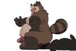 anthro balls balls_on_ground belly big_balls big_belly big_moobs body_hair brown_body duo erection eyes_closed facesitting genitals hairy_balls kemono lying male male/male moobs navel nipples nude nude_anthro nude_male outie_navel overweight overweight_male penis simple_background sitting_on_another tongue tongue_out white_background eto1212 canid canine mammal raccoon_dog tanuki 2025 hi_res