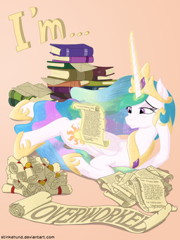 book collar crown cutie_mark emerald_(gem) feathered_wings feathers female feral fur gem glowing gold_(metal) hair headgear horn horseshoe levitation magic magic_user multicolored_hair pendent_seal poster poster_template royalty scroll solo text tiara tired wax_seal white_body white_fur wings stinkehund friendship_is_magic hasbro my_little_pony mythology princess_celestia_(mlp) equid equine mammal mythological_creature mythological_equine winged_unicorn 2015 3:4 absurd_res english_text hi_res url