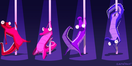 animal_genitalia arms_above_head blue_body blue_scales cloaca crossed_legs dancing dark feet female feral genitals group hindpaw kneeling light looking_at_viewer nude on_display paws pink_body pink_scales pole pole_dancing presenting purple_body purple_scales raised_tail red_body red_scales scales sitting spotlight spread_legs spreading standing tail upside_down vertical_cloaca conditional_dnp sefeiren cartoon_movie_2016 alligator alligatorid crocodilian reptile scalie 2016