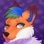 anthro black_nose blue_eyes fur male orange_body orange_fur solo tongue deanwolfwood canid canine canis fox mammal wolf digital_media_(artwork)