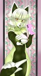 anthro areola areola_slip bangs breasts cellphone collarbone electronics eye_through_hair female fluffy_ears fur gloves_(marking) green_body green_fur green_tongue hair markings mirror mirror_selfie navel nude one_finger_challange phone selfie short_hair solo tongue tongue_out translucent translucent_hair white_hair yellow_eyes chainilla ailurid mammal red_panda absurd_res hi_res