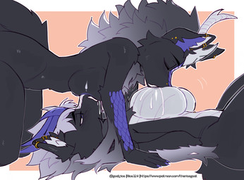 69_breast_suck all_fours anthro areola biped bodily_fluids breast_size_difference breastfeeding breasts claws duo ear_piercing eyes_closed female female/female female_anthro finger_claws fingers fur grey_body grey_fur grey_hair grey_tail hair horn inner_ear_fluff lactating lying mutual_breastfeeding nipple_fetish nipple_play nipple_suck nude nude_anthro nude_female on_back piercing purple_eyes scales side_view simple_background sucking tail tuft thericegoat mythology dragon mythological_creature mythological_scalie scalie 2025 absurd_res digital_media_(artwork) hi_res