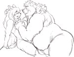 anthro belly blush butt duo male naughty_face nude overweight overweight_male exe_exem lifewonders live_a_hero cat_operator goro_(live_a_hero) protagonist_(live_a_hero) bear domestic_cat felid feline felis mammal digital_drawing_(artwork) digital_media_(artwork) sketch