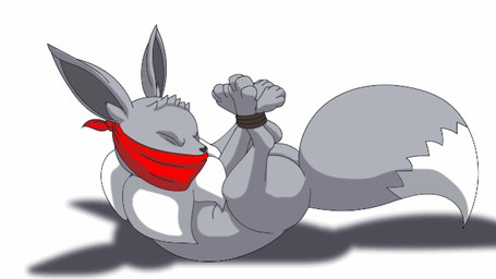 bdsm bondage bound captured cloth_gag feet feral feral_bondage gag gagged hogtied paws solo struggling raptorroper nintendo pokemon eevee generation_1_pokemon pokemon_(species) shiny_pokemon 16:9 animated digital_drawing_(artwork) digital_media_(artwork) widescreen