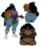 anthro ball basketball_(ball) beanie belly big_breasts big_butt black_hair bottomwear bra breasts brown_body brown_fur butt clothed clothing clothing_around_waist clothing_lift curled_hair denim denim_bottomwear denim_clothing female flashing_underwear footwear fur hair hat headgear headwear hidden_buxom huge_breasts huge_butt jeans jersey long_hair multiple_poses navel obscured_eyes pants pawpads pose presenting presenting_breasts shirt_around_waist shoes simple_background sneakers solo tail thick_thighs thong tongue tongue_out torn_bottomwear torn_clothing torn_pants underwear white_background white_clothing white_footwear wide_hips wristband sssonic2 connie_(sssonic2) canid canine canis domestic_dog mammal 2024 hi_res