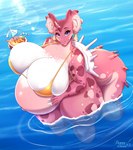 anthro belly beverage big_belly big_breasts bikini breasts clothed clothing coconut coconut_drink curvy_figure drinking_straw drupe_(fruit) ear_piercing female food fruit huge_breasts hyper hyper_breasts hyper_pregnancy looking_at_viewer navel outie_navel outside overweight overweight_anthro overweight_female partially_clothed partially_submerged piercing pink_body plant pregnant pregnant_anthro pregnant_female shell solo spiked_shell spikes spikes_(anatomy) standing_in_water sun_glare swimwear thick_thighs two-piece_swimsuit voluptuous voluptuous_female tiggybloom nintendo pokemon lyra_(spottedtigress) generation_1_pokemon lapras pokemon_(species) 2023 hi_res