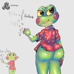 anthro bottomless bottomless_female calculus clothed clothing female green_body green_skin math red_clothing red_shirt red_topwear shirt smile solo topwear yellow_sclera zyasixpear_(artist) draw_this_in_your_style anny amphibian frog tree_frog 1:1 hi_res