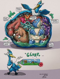 avian_feet beak blue_body bodily_fluids facial_markings feathered_crest feathered_wings feathers feet feral green_eyes head_crest head_markings internal larger_pred male markings mask_(marking) membrane_(anatomy) multiple_prey organs predscape same_size_pred size_difference smaller_pred stomach stomach_acid tail tail_feathers toes vore webbed_feet white_markings wings yellow_markings conditional_dnp foxyoreos gyrotech nintendo pokemon fan_character gwini_(gyro) thunk_(gyro) avian blastoise bronzong cramorant dragonite generation_1_pokemon generation_2_pokemon generation_4_pokemon generation_5_pokemon generation_8_pokemon legendary_pokemon mismagius piloswine pokemon_(species) victini absurd_res hi_res