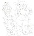 after_transformation anthro big_breasts bodily_fluids breasts clothing dress female footwear gloves group growth handwear high_heels huge_breasts male nervous shoes short_dress surprise sweat thick_thighs tight_clothing torn_clothing trio undersized_clothing wardrobe_malfunction harkonner sega sonic_the_hedgehog_(series) amy_rose dr._eggman sonic_the_hedgehog eulipotyphlan hedgehog human mammal hi_res monochrome