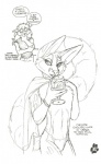 1998 alcohol anthro armband bassariscus beverage cacomistle canid canine chester_ringtail_magreer clothed clothing dialogue duo english_text eyewear fox glass glasses hair hi_res holding_glass holding_object long_hair long_tail looking_at_viewer male mammal monochrome procyonid sketch speech_bubble tail terrie_smith text thong topless traditional_media_(artwork) underwear wine