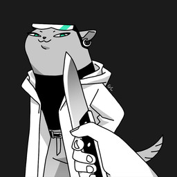 :3 anthro belt biped bottomwear clothed clothing coat disembodied_hand duo ear_piercing ear_ring eyewear eyewear_on_head female first_person_view fluffy fur glasses glasses_on_head green_eyes grey_background grey_body grey_fur holding_knife holding_object humor knife overcoat pants parody piercing ring_piercing shirt simple_background smile smug solo_focus standing sweater tail topwear turtleneck visor genicecream brand_new_animal knife_cat smug_cat studio_trigger marie_itami beastman_(brand_new_animal) mammal mink mustelid musteline true_musteline 1:1 2020 digital_drawing_(artwork) digital_media_(artwork) meme official_art signature