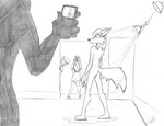 anthro butt camera clothing dress electronics female group humiliation inside male nude phone shower smile cirruskitfox misha_(gammaeradon) monochrome sketch