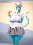 2022 3d_(artwork) 5_fingers absurd_res anthro big_breasts black_eyes blender_(artwork) blue_body blue_fur breasts butt cartoon_network clothed clothing curvy_figure decorative_pin digital_media_(artwork) domestic_cat felid feline felis female fingers food fur hi_res holding_food holding_object looking_at_viewer mammal mature_anthro mature_female nicole_watterson orilas overweight overweight_female pizza simple_background smile solo the_amazing_world_of_gumball thick_thighs voluptuous wide_hips