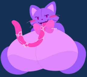 anthro big_breasts blush blush_stickers bodily_fluids bow_tie breasts eyebrows fangs featureless_breasts female front_view hand_on_breast huge_breasts long_tongue looking_at_viewer monotone_body open_mouth plushie pointy_ears prick_ears purple_body purple_ears saliva solo teeth text tongue tongue_out whiskers cocoaberry lovedoll_toy_factory catti_(gremlingrounded) animate_inanimate domestic_cat felid feline felis living_plushie mammal 2026 alpha_channel artist_name bust_portrait digital_media_(artwork) flat_colors hi_res icon portrait