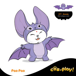 clothed clothing cosplay costume eyes_closed facial_markings forehead_markings fur grey_nose head_markings markings simple_background solo standing text tongue tongue_out white_background white_body white_fur kingofthief1 disney lilo_and_stitch pao_pao_(kingofthief1) snooty_(lilo_and_stitch) domestic_cat felid feline felis mammal 1:1 2015 absurd_res character_name english_text hi_res