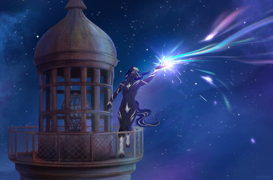 anthro featureless_crotch fur hair hooves lighthouse male night nude outside sky solo standing star tail tvard equid equine horse mammal digital_media_(artwork) hi_res