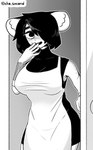 apron big_breasts black_hair breasts clothing female hair housewife mature_female short_hair solo turtleneck cho_second choi_yujin human mammal mouse murid murine rat rodent hi_res monochrome