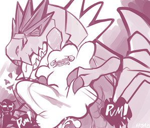 anthro being_watched bodily_fluids claws cum cum_inside cum_on_body cum_on_self cum_while_penetrated cumshot duo ejaculation erection expansion feral flustered genital_fluids intersex intersex/male looking_at_another male neck_tuft orgasm penetration scales sex_toy sharp_teeth shy slime spikes stretching tail teeth text tongue tongue_out tuft conditional_dnp ebonychimera nintendo pokemon dinosaur ditto_(pokemon) fossil_pokemon generation_1_pokemon generation_6_pokemon pokemon_(species) prehistoric_species reptile scalie tyrantrum