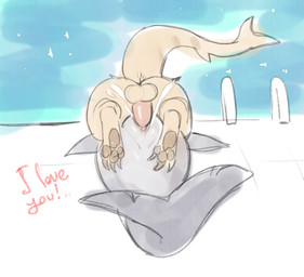 anthro anthro_on_feral anus balls bestiality butt claws duo female feral fur genitals male male/female pawpads penetration penis poolside swimming_pool vaginal vaginal_penetration vulva yellow_body yellow_fur yellow_pawpads brunosharkk aquatic cetacean dolphin fish mammal shark toothed_whale