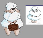 anthro basket big_butt butt container female fluffy fluffy_tail fur simple_background smile solo tail thick_thighs tuft white_background white_body white_fur archerteamr_artist nintendo pokemon bovid caprine mammal pokemon_(species) sheep digital_media_(artwork)